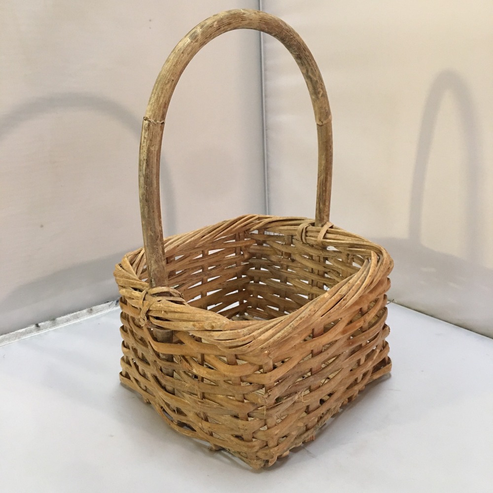 Wicker Basket Home Decor Small Tan Square Woven Storage with Handle Cottagecore